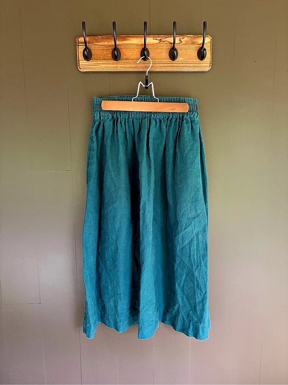 Not Perfect Linen Brand - SION Skirt - Emerald Green Blue Maxi Skirt - Size Medi
